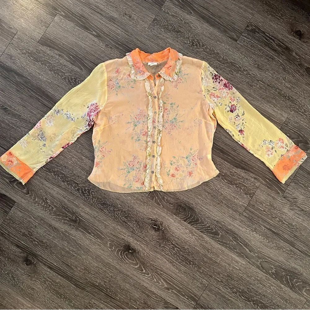 J. Jill Rayon Floral Ruffle Button Down